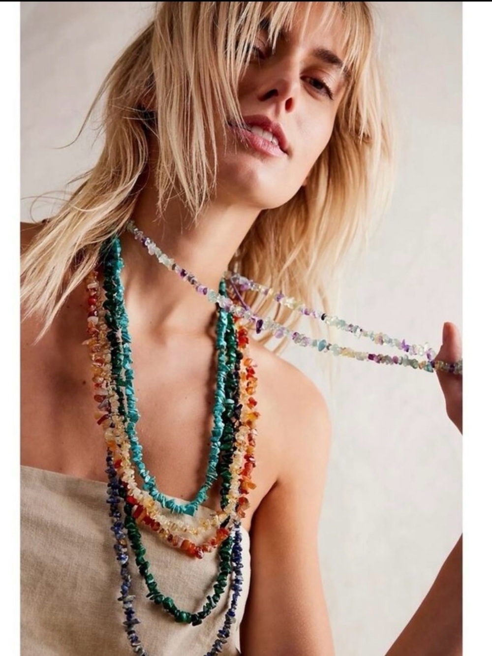 Free People Bohemian Single Strand Crystal Beaded Necklace Yellow NWT
